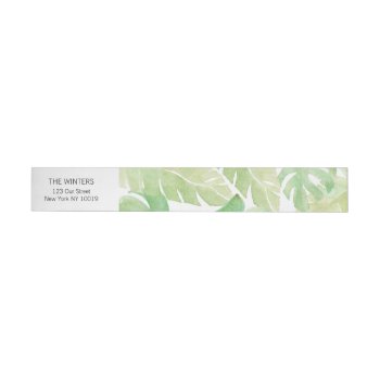 Tropical Leaves In Watercolor Wrap Around Address Label by kittypieprints at Zazzle