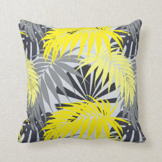 Tropical Leaves in Yellow and Gray Throw Pillow