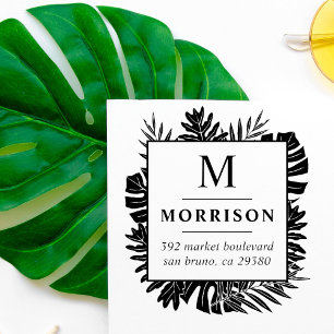 Tropical Leaves Initial Family Name Return Address Rubber Stamp