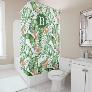 Tropical Leaves Initial Shower Curtain
