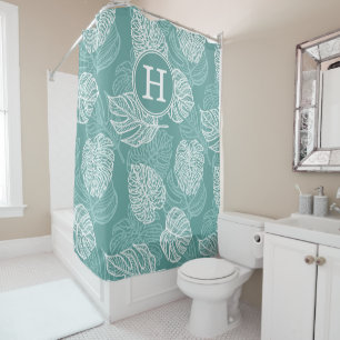 Tropical Leaves Initial Shower Curtain