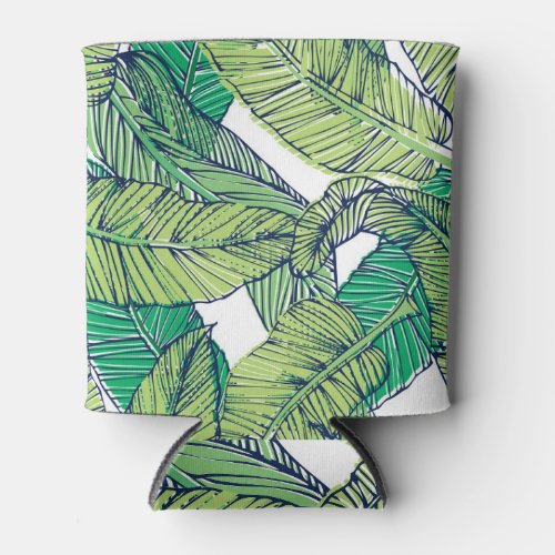 Tropical Leaves Island Vintage Can Cooler