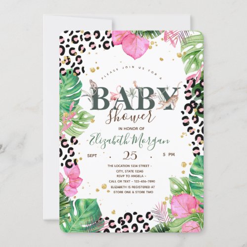 Tropical Leaves Jungle Animals Invitation