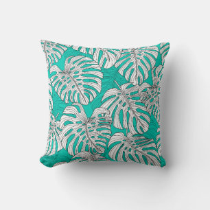 Tropical leaves, jungle leaves seamless vintage fl throw pillow