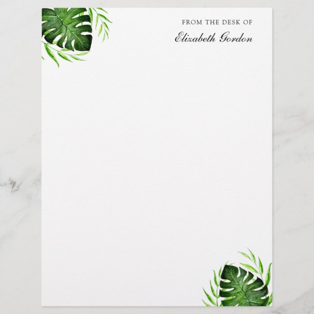 Tropical Leaves Jungle Script Personalized Chic Letterhead (Front)