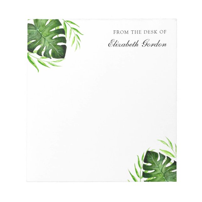 Tropical Leaves Jungle Script Personalized Chic  N Notepad (Front)