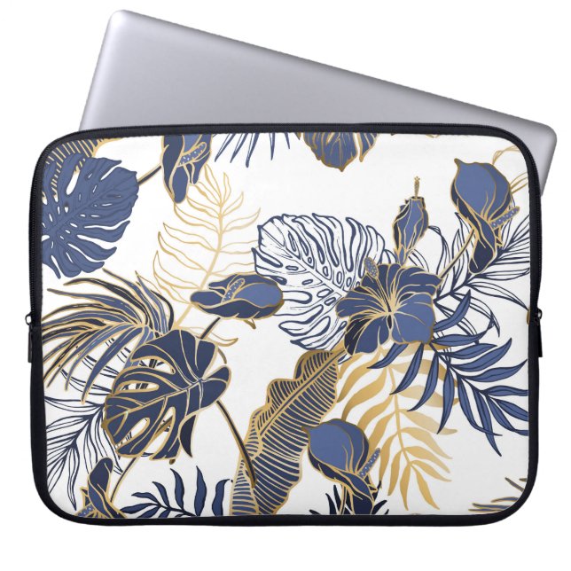 Tropical leaves, jungle seamless background. laptop sleeve (Front)
