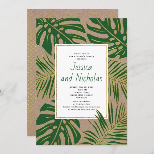 Tropical leaves kraft paper wedding couples shower invitation