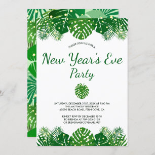 Tropical Leaves Lights Modern New Year's Eve Party Invitation