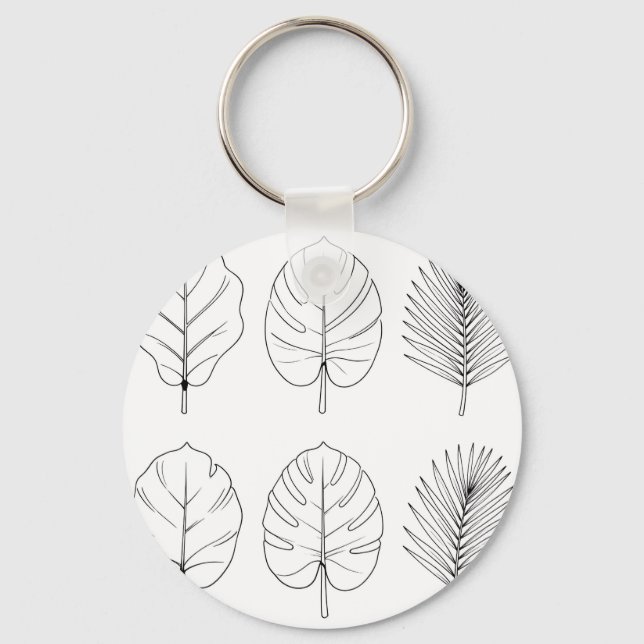 Tropical Leaves Line Art Pattern Keychain (Front)