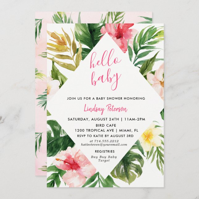 Tropical Leaves Luau Baby Shower Invitation Card (Front/Back)