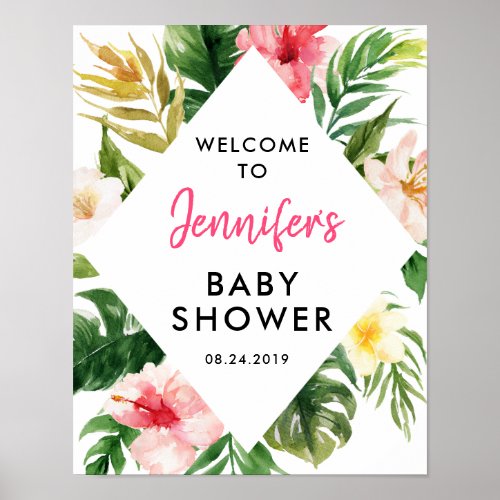 Tropical Leaves Luau Baby Shower Welcome Poster