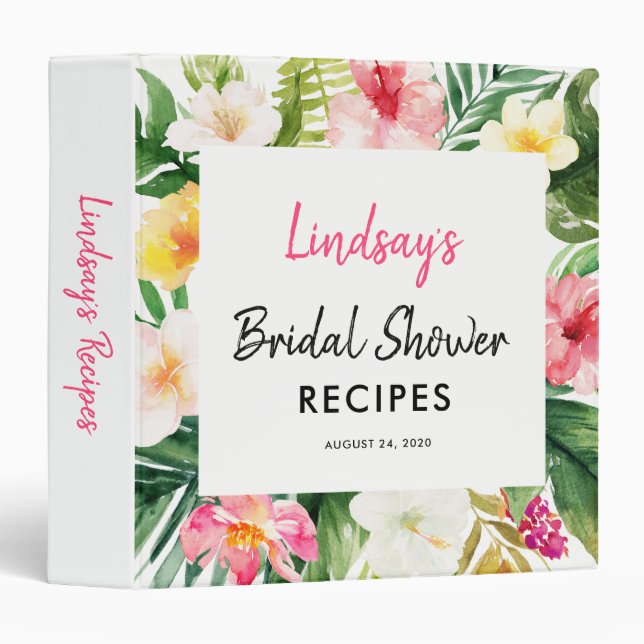Tropical Leaves Luau Bridal Shower Recipes Binder (Front/Spine)