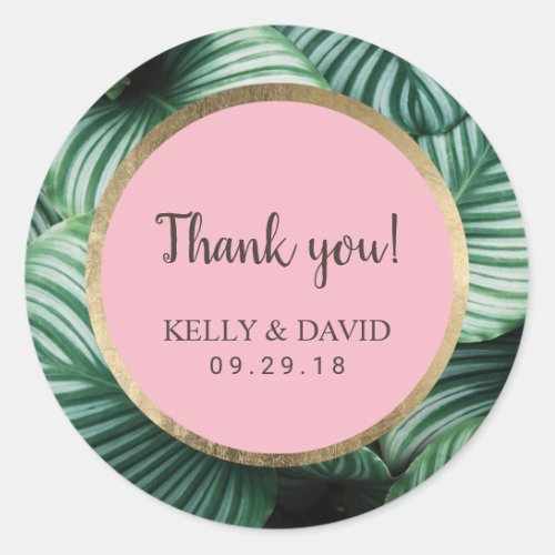 Tropical Leaves Luau Thank You Classic Round Sticker