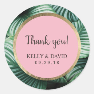 Tropical Leaves Luau Thank You Classic Round Sticker
