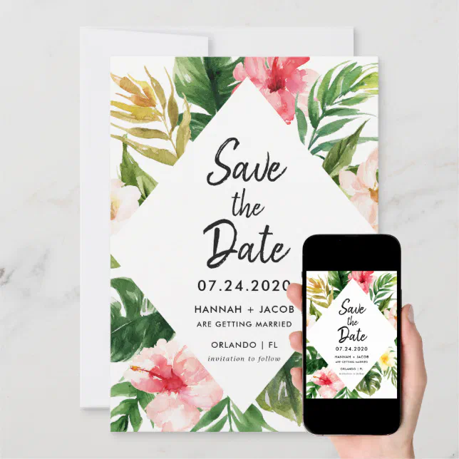 Tropical Leaves Luau Wedding Save The Dates Cards | Zazzle
