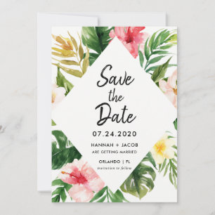 Tropical Leaves Luau Wedding Save The Dates Cards