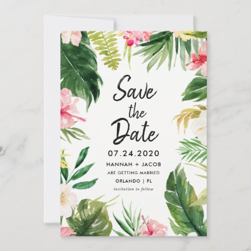 Tropical Leaves Luau Wedding Save The Dates Cards