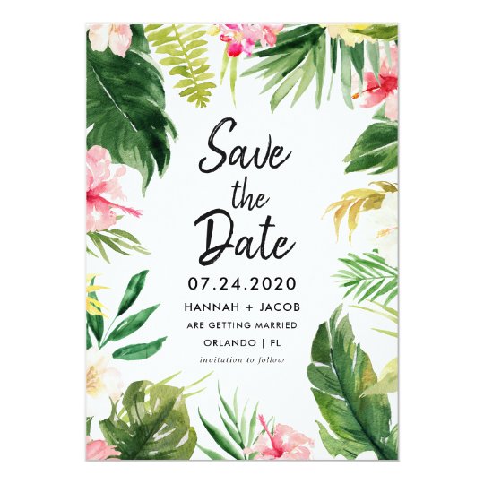 Tropical Leaves Luau Wedding Save The Dates Cards | Zazzle.com
