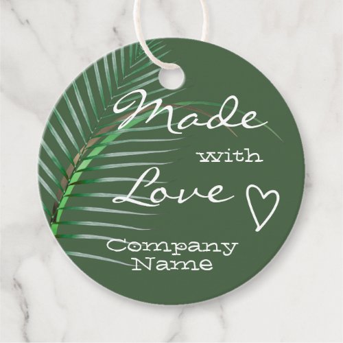 Tropical Leaves Made with Love Dark Forest Green Favor Tags