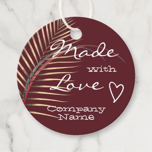 Tropical Leaves Made with Love Dark Red Burgundy Favor Tags