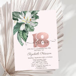 Tropical Leaves Magnolia Pink 18th Birthday   Invitation<br><div class="desc">Tropical leaves and magnolia on pink background.</div>