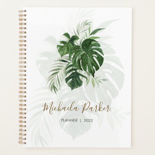 Tropical Leaves Modern Elegant Personalized Planner