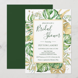 Tropical Leaves Modern Gold Frame Bridal Shower Invitation