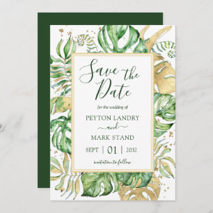 Tropical Leaves Modern Gold Frame Save the Date