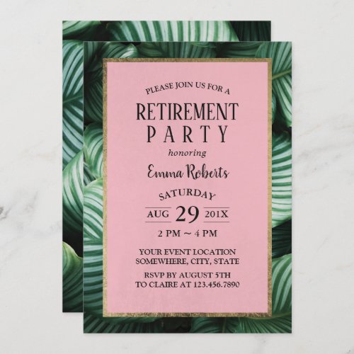 Tropical Leaves Modern Retirement Party Invitation