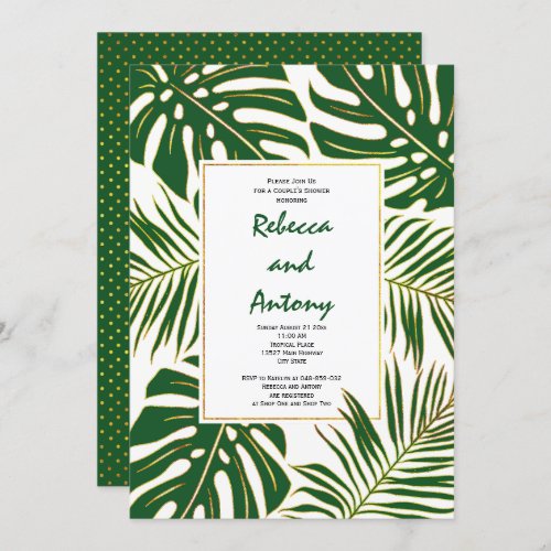 Tropical leaves modern wedding couples shower invitation