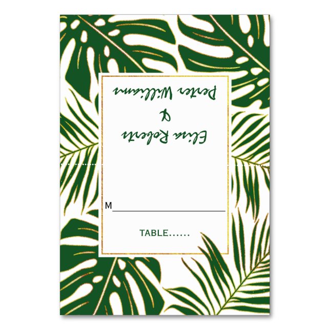 Tropical leaves modern wedding escort card (Front)