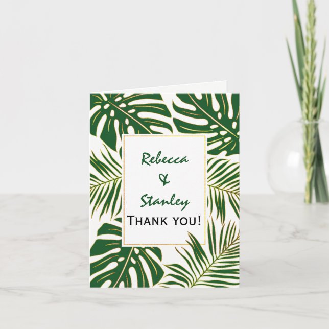 Tropical leaves modern wedding wedding Thank You Card (Front)