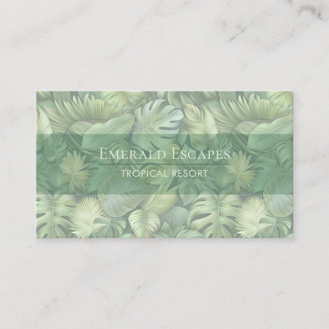 Tropical Leaves Monogram Business Card (Front)