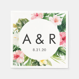 Tropical Leaves Monogram Hawaiian Wedding Napkins