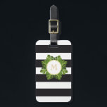 Tropical Leaves | Monogrammed Luggage tag striped<br><div class="desc">Personalized Luggage tag striped tropical leaves. This is specially designed for elegant and trendy girls.</div>
