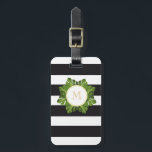 Tropical Leaves | Monogrammed Luggage tag striped<br><div class="desc">Personalized Luggage tag striped tropical leaves. This is specially designed for elegant and trendy girls.</div>