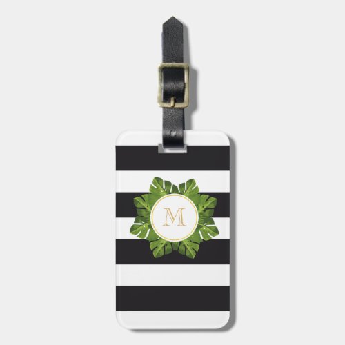 Tropical Leaves  Monogrammed Luggage tag striped