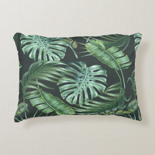 Tropical leaves, monstera, banana leaf, jungle fol accent pillow