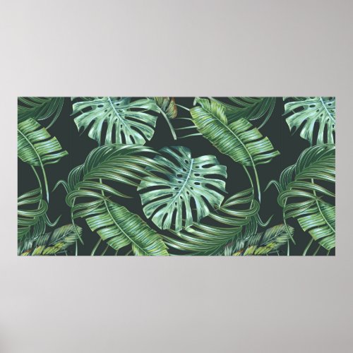 Tropical leaves monstera banana leaf jungle fol poster