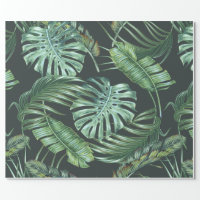 30 x 16' Wrapping Paper  White/Gold Tropical Monstera