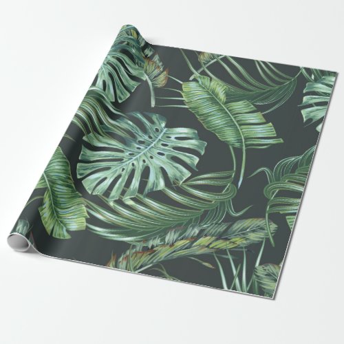 Tropical leaves monstera banana leaf jungle fol wrapping paper