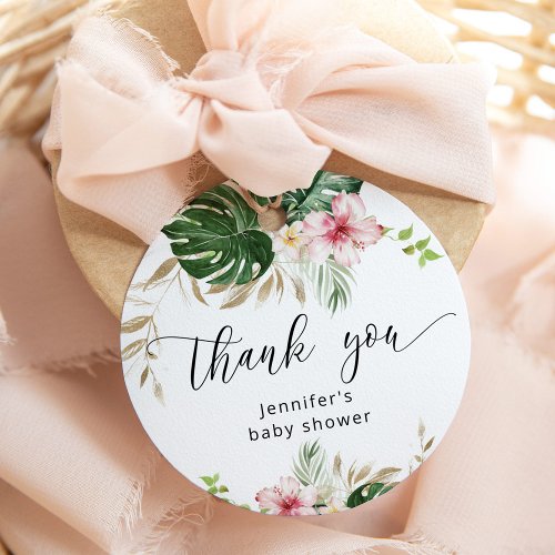 Tropical leaves monstera girl baby shower favor tags