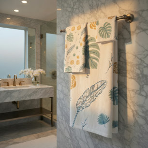 Tropical Leaves & Monstera Pattern Bath Towel Set