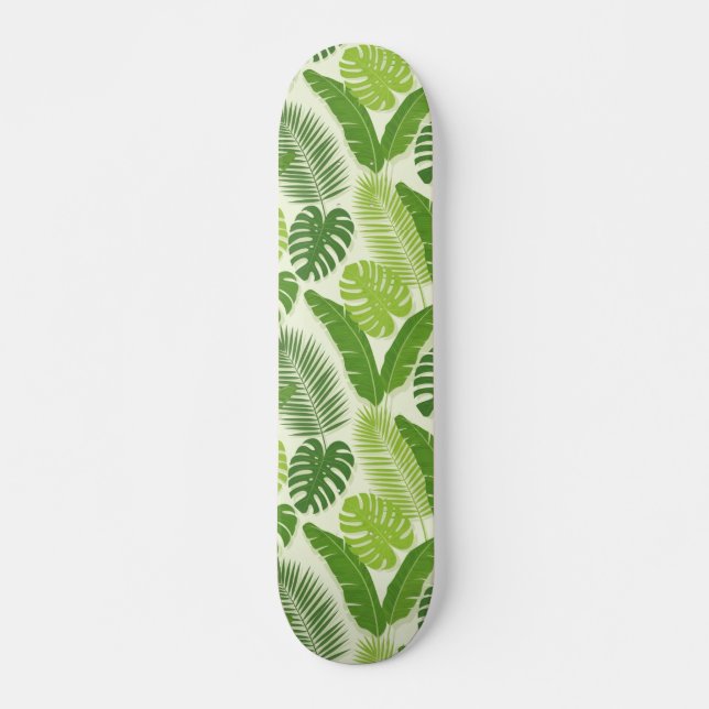 Tropical Leaves & Monstera Seamless Pattern Skateboard (Front)