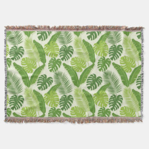Tropical Leaves & Monstera Seamless Pattern Throw Blanket