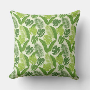 Tropical Leaves & Monstera Seamless Pattern Throw Pillow
