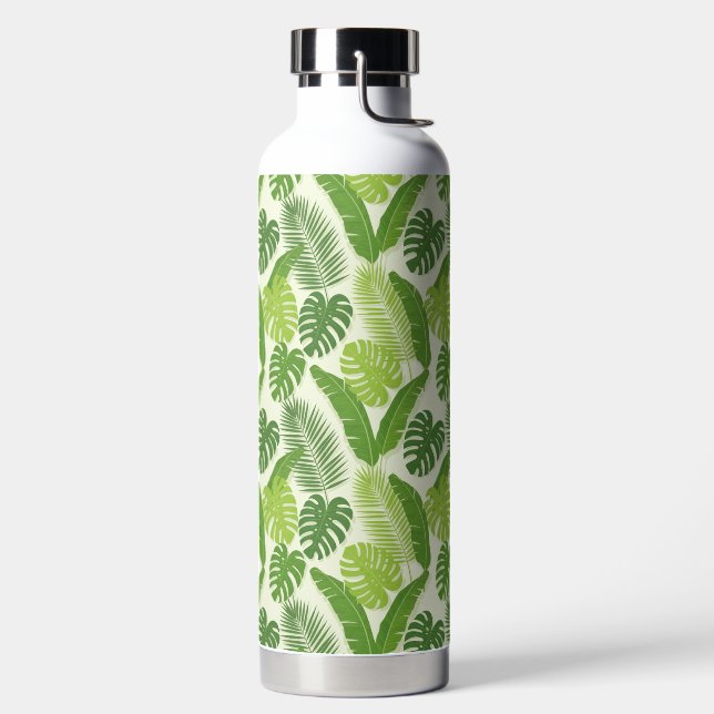 Tropical Leaves & Monstera Seamless Pattern Water Bottle (Left)