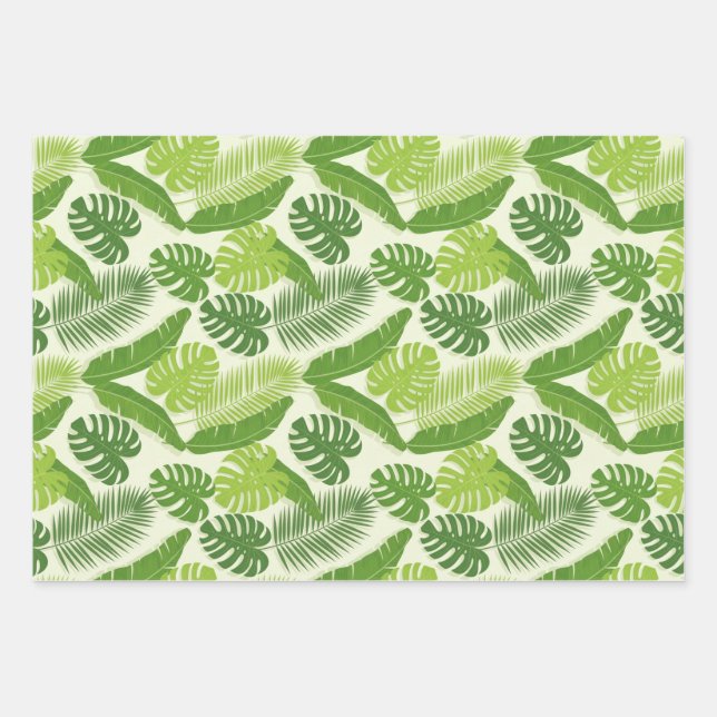 Tropical Leaves & Monstera Seamless Pattern Wrapping Paper Sheets (Front)