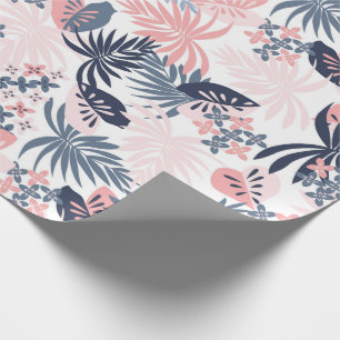 Tropical leaves Navy blush pink dusty blue Wrapping Paper